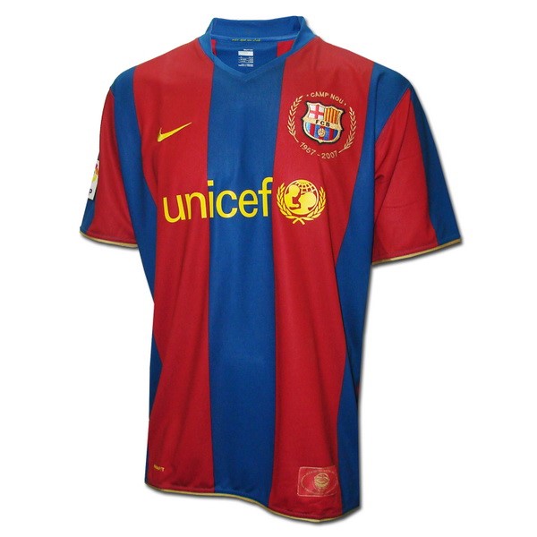 Camiseta Barcelona Replica Primera Ropa Retro 2007 2008 Azul Rojo